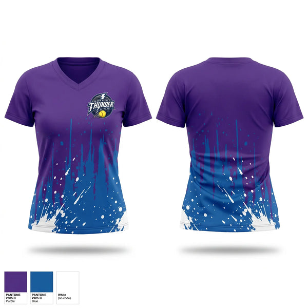 Womens Short Sleeve Vneck Shirt, Thunder, Softball, Teamtime, Team time, sublimation, custom sports apparel, team uniforms, spirit wear, spiritwear, sports uniforms, custom shirts, team store, custom team store, fundraiser sports, apparel fundraiser