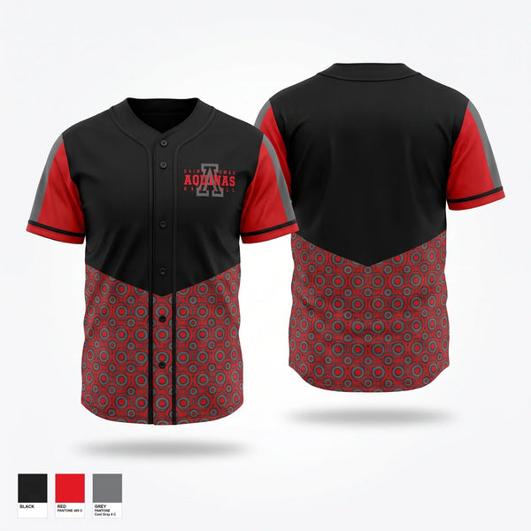 Full Button Baseball Jersey, St. Thomas Aquinas, Baseball, Teamtime, Team time, sublimation, custom sports apparel, team uniforms, spirit wear, spiritwear, sports uniforms, custom shirts, team store, custom team store, fundraiser sports, apparel fundraiser