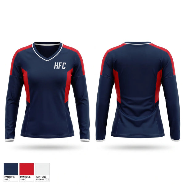 Womens Long Sleeve Vneck Shirt, HFC, Women's Soccer, Teamtime, Team time, sublimation, custom sports apparel, team uniforms, spirit wear, spiritwear, sports uniforms, custom shirts, team store, custom team store, fundraiser sports, apparel fundraiser