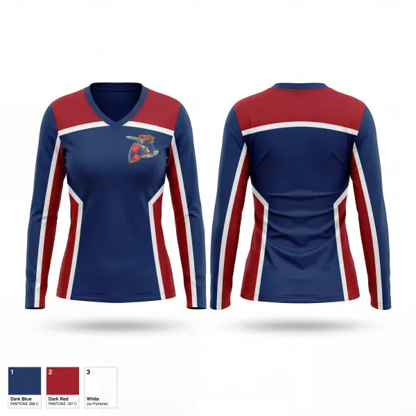 Womens Long Sleeve Vneck Shirt, Capital District Sled Warriors, Ice Hockey, Teamtime, Team time, sublimation, custom sports apparel, team uniforms, spirit wear, spiritwear, sports uniforms, custom shirts, team store, custom team store, fundraiser sports, apparel fundraiser
