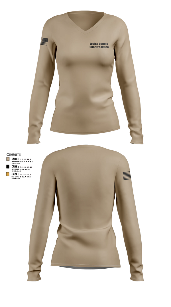 Womens Long Sleeve Vneck Shirt, Louisa County Sheriff's Office, Police, Teamtime, Team time, sublimation, custom sports apparel, team uniforms, spirit wear, spiritwear, sports uniforms, custom shirts, team store, custom team store, fundraiser sports, apparel fundraiser