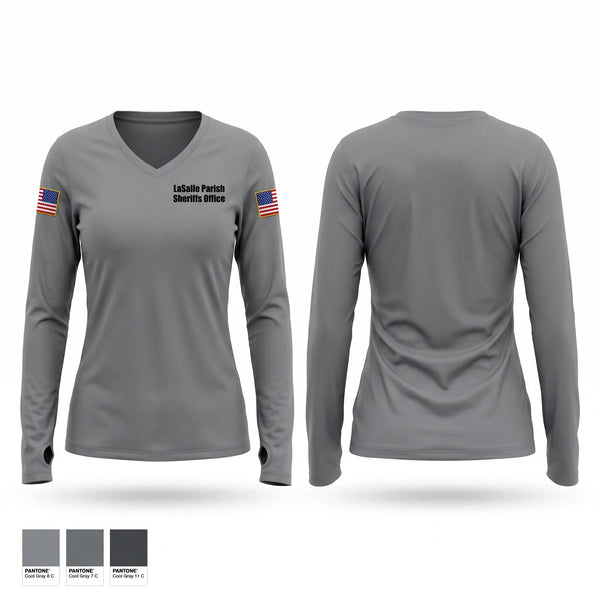 Womens Long Sleeve Vneck Shirt, LaSalle Parish Sheriff’s Office, Police, Teamtime, Team time, sublimation, custom sports apparel, team uniforms, spirit wear, spiritwear, sports uniforms, custom shirts, team store, custom team store, fundraiser sports, apparel fundraiser