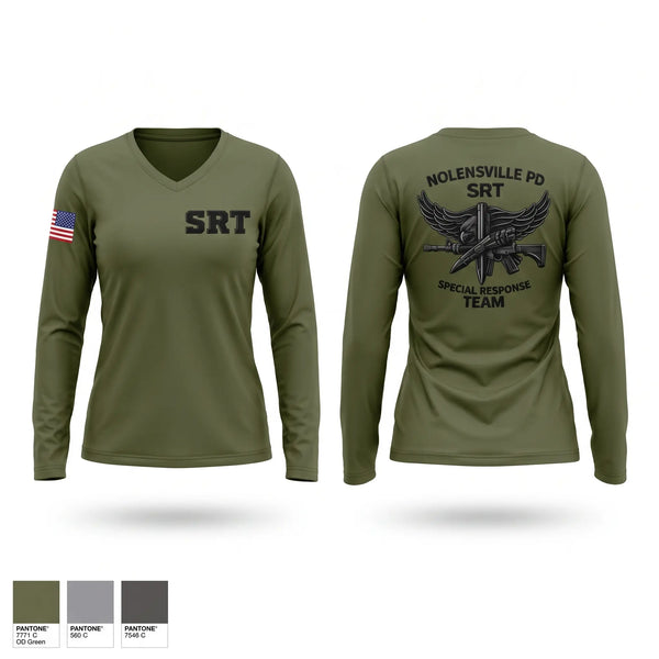 Womens Long Sleeve Vneck Shirt, SRT, Police, Teamtime, Team time, sublimation, custom sports apparel, team uniforms, spirit wear, spiritwear, sports uniforms, custom shirts, team store, custom team store, fundraiser sports, apparel fundraiser