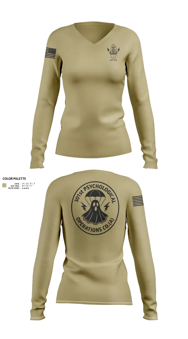 Womens Long Sleeve Vneck Shirt, 301, Army, Teamtime, Team time, sublimation, custom sports apparel, team uniforms, spirit wear, spiritwear, sports uniforms, custom shirts, team store, custom team store, fundraiser sports, apparel fundraiser