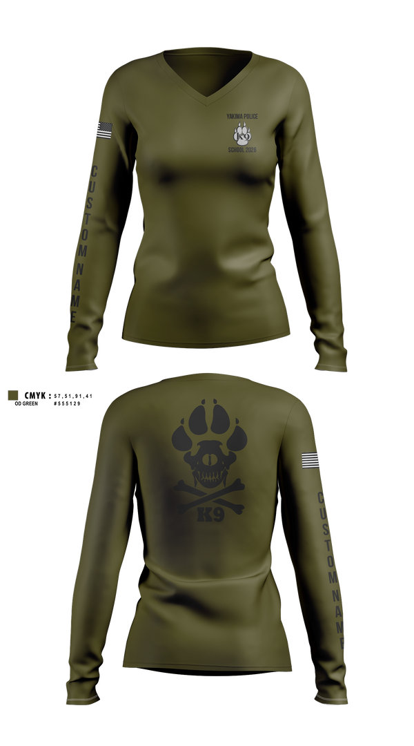Womens Long Sleeve Vneck Shirt, Yakima Police Department K9 School, Police, Teamtime, Team time, sublimation, custom sports apparel, team uniforms, spirit wear, spiritwear, sports uniforms, custom shirts, team store, custom team store, fundraiser sports, apparel fundraiser