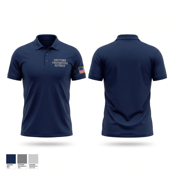 Short Sleeve Performance Polo, Hartford Firefighters Retirees, Fire Department, Teamtime, Team time, sublimation, custom sports apparel, team uniforms, spirit wear, spiritwear, sports uniforms, custom shirts, team store, custom team store, fundraiser sports, apparel fundraiser