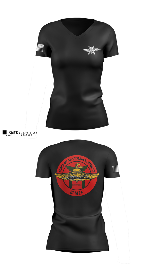 Womens Short Sleeve Vneck Shirt, 3rd Reconnaissance Battalion, Force Co, Marines, Teamtime, Team time, sublimation, custom sports apparel, team uniforms, spirit wear, spiritwear, sports uniforms, custom shirts, team store, custom team store, fundraiser sports, apparel fundraiser