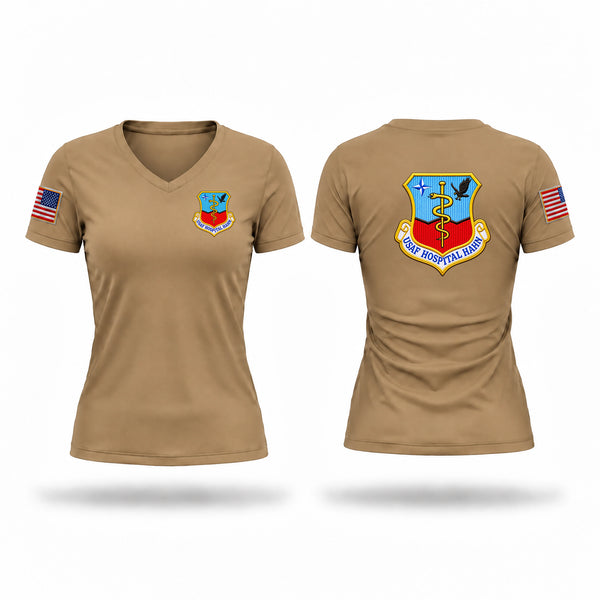 Womens Short Sleeve Vneck Shirt, 50th TAC Fighter Wing Hospital, Air Force, Teamtime, Team time, sublimation, custom sports apparel, team uniforms, spirit wear, spiritwear, sports uniforms, custom shirts, team store, custom team store, fundraiser sports, apparel fundraiser