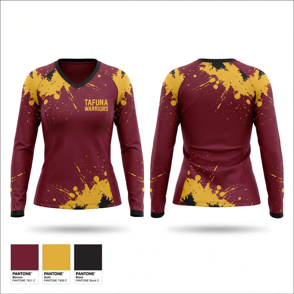 Womens Long Sleeve Vneck Shirt, TAFUNA WARRIORS, , Teamtime, Team time, sublimation, custom sports apparel, team uniforms, spirit wear, spiritwear, sports uniforms, custom shirts, team store, custom team store, fundraiser sports, apparel fundraiser