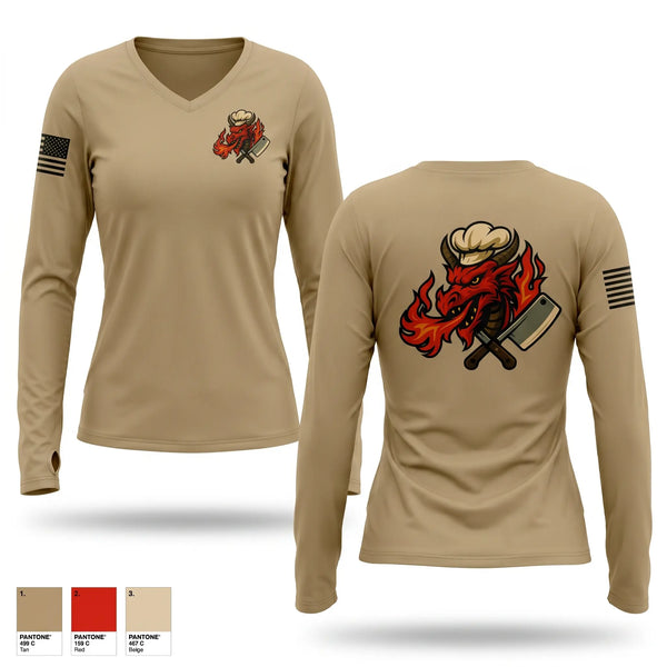 Womens Long Sleeve Vneck Shirt, 756th QM DET FFT, Army, Teamtime, Team time, sublimation, custom sports apparel, team uniforms, spirit wear, spiritwear, sports uniforms, custom shirts, team store, custom team store, fundraiser sports, apparel fundraiser