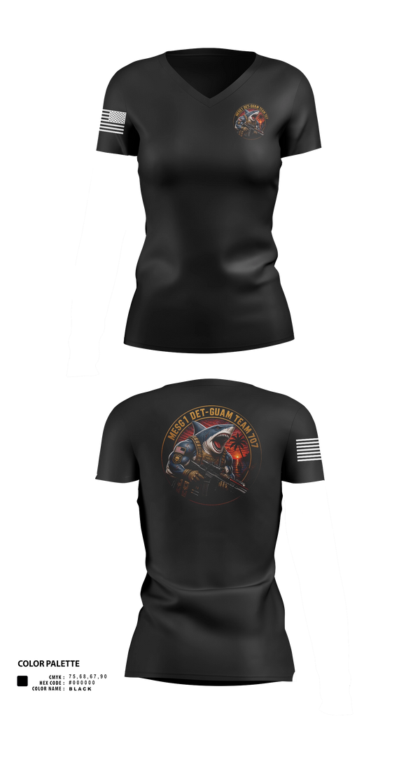 Womens Short Sleeve Vneck Shirt, MESG-1 DET GUAM TEAM 707, Navy, Teamtime, Team time, sublimation, custom sports apparel, team uniforms, spirit wear, spiritwear, sports uniforms, custom shirts, team store, custom team store, fundraiser sports, apparel fundraiser