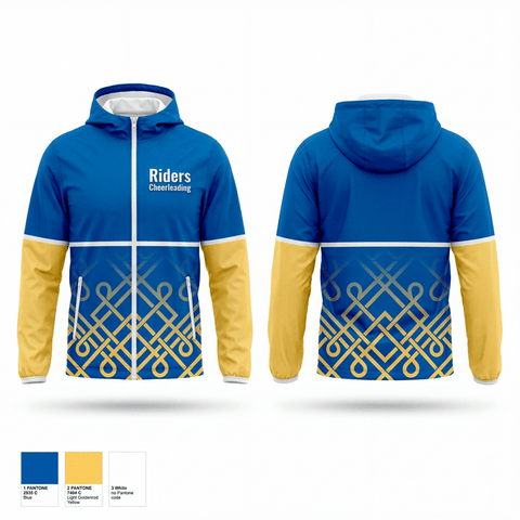 Windbreaker, Riders Cheerleading, Cheer, Teamtime, Team time, sublimation, custom sports apparel, team uniforms, spirit wear, spiritwear, sports uniforms, custom shirts, team store, custom team store, fundraiser sports, apparel fundraiser