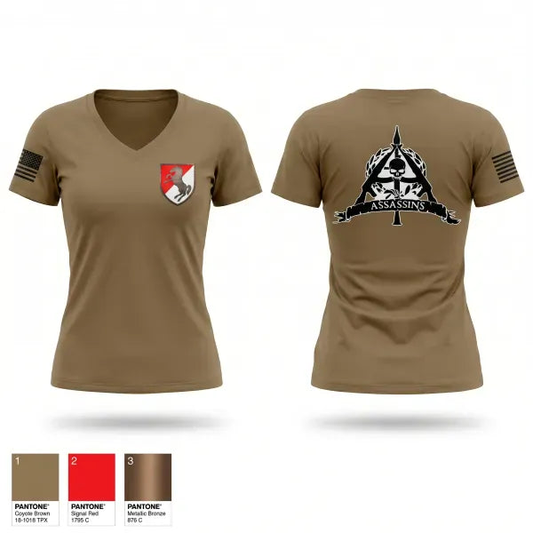 Womens Short Sleeve Vneck Shirt, 1/11 ACR Assassin Troop, Army, Teamtime, Team time, sublimation, custom sports apparel, team uniforms, spirit wear, spiritwear, sports uniforms, custom shirts, team store, custom team store, fundraiser sports, apparel fundraiser