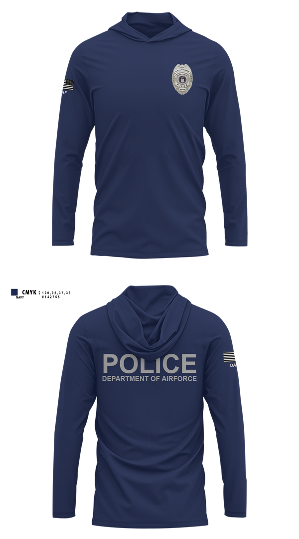 Long Sleeve Performance Shirt with hood, DEPARTMENT OF AIRFORCE, Police, Teamtime, Team time, sublimation, custom sports apparel, team uniforms, spirit wear, spiritwear, sports uniforms, custom shirts, team store, custom team store, fundraiser sports, apparel fundraiser