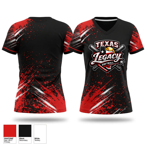 Womens Short Sleeve Vneck Shirt, Texas legacy, Softball, Teamtime, Team time, sublimation, custom sports apparel, team uniforms, spirit wear, spiritwear, sports uniforms, custom shirts, team store, custom team store, fundraiser sports, apparel fundraiser
