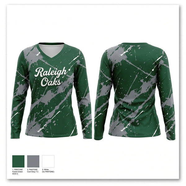 Womens Long Sleeve Vneck Shirt, Raleigh Oaks, Baseball, Teamtime, Team time, sublimation, custom sports apparel, team uniforms, spirit wear, spiritwear, sports uniforms, custom shirts, team store, custom team store, fundraiser sports, apparel fundraiser