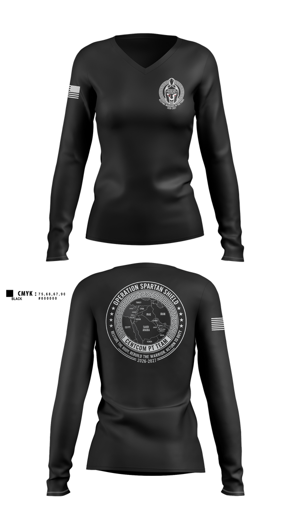 Womens Long Sleeve Vneck Shirt, CENTCOM PT TEAM, Army, Teamtime, Team time, sublimation, custom sports apparel, team uniforms, spirit wear, spiritwear, sports uniforms, custom shirts, team store, custom team store, fundraiser sports, apparel fundraiser