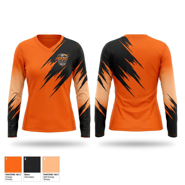 Womens Long Sleeve Vneck Shirt, SASC, Women's Soccer, Teamtime, Team time, sublimation, custom sports apparel, team uniforms, spirit wear, spiritwear, sports uniforms, custom shirts, team store, custom team store, fundraiser sports, apparel fundraiser