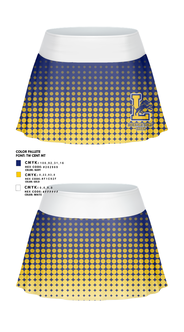 Skort, Lockport Lions, Cheer, Teamtime, Team time, sublimation, custom sports apparel, team uniforms, spirit wear, spiritwear, sports uniforms, custom shirts, team store, custom team store, fundraiser sports, apparel fundraiser