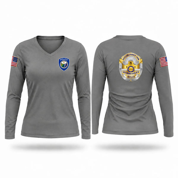 Womens Long Sleeve Vneck Shirt, Socorro Police Department, Police, Teamtime, Team time, sublimation, custom sports apparel, team uniforms, spirit wear, spiritwear, sports uniforms, custom shirts, team store, custom team store, fundraiser sports, apparel fundraiser
