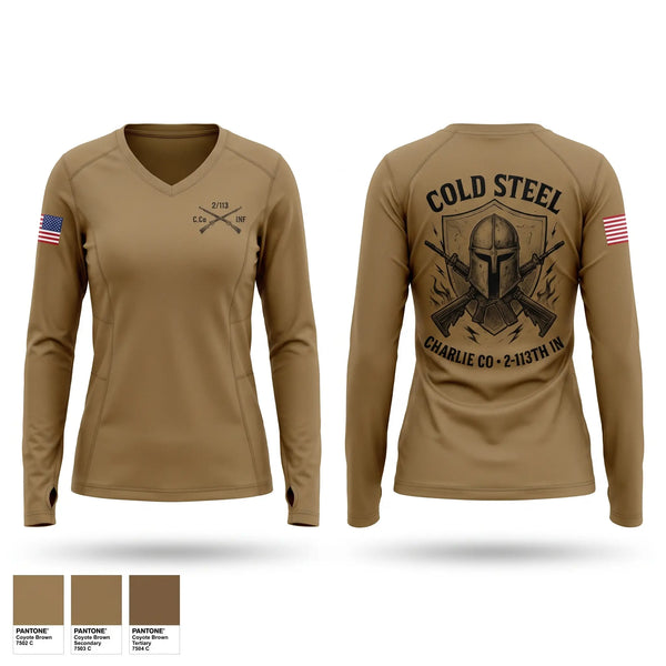Womens Long Sleeve Vneck Shirt, Charlie Company 2/113th INF, Army, Teamtime, Team time, sublimation, custom sports apparel, team uniforms, spirit wear, spiritwear, sports uniforms, custom shirts, team store, custom team store, fundraiser sports, apparel fundraiser