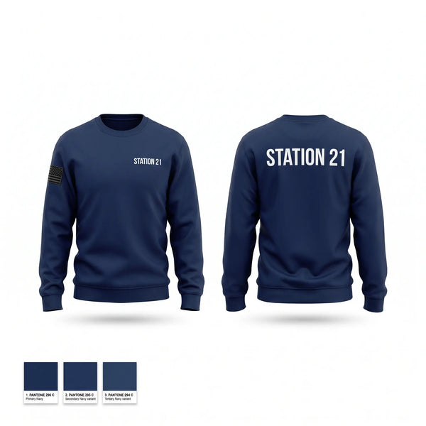 Crew Neck Sweatshirt, Station 21, Fire Department, Teamtime, Team time, sublimation, custom sports apparel, team uniforms, spirit wear, spiritwear, sports uniforms, custom shirts, team store, custom team store, fundraiser sports, apparel fundraiser