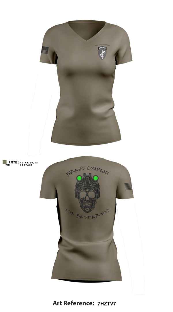 Womens Short Sleeve Vneck Shirt, 451 B Co Los Bastardos451 B Co Los Bastardos, Army, Teamtime, Team time, sublimation, custom sports apparel, team uniforms, spirit wear, spiritwear, sports uniforms, custom shirts, team store, custom team store, fundraiser sports, apparel fundraiser
