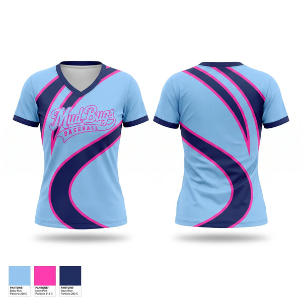Womens Short Sleeve Vneck Shirt, Mud Bugs, Baseball, Teamtime, Team time, sublimation, custom sports apparel, team uniforms, spirit wear, spiritwear, sports uniforms, custom shirts, team store, custom team store, fundraiser sports, apparel fundraiser