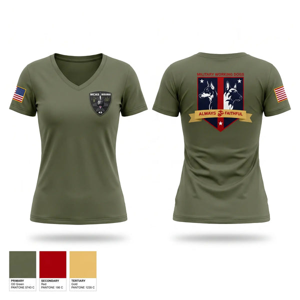 Womens Short Sleeve Vneck Shirt, MCAS Miramar Military Working Dog Section, Marines, Teamtime, Team time, sublimation, custom sports apparel, team uniforms, spirit wear, spiritwear, sports uniforms, custom shirts, team store, custom team store, fundraiser sports, apparel fundraiser
