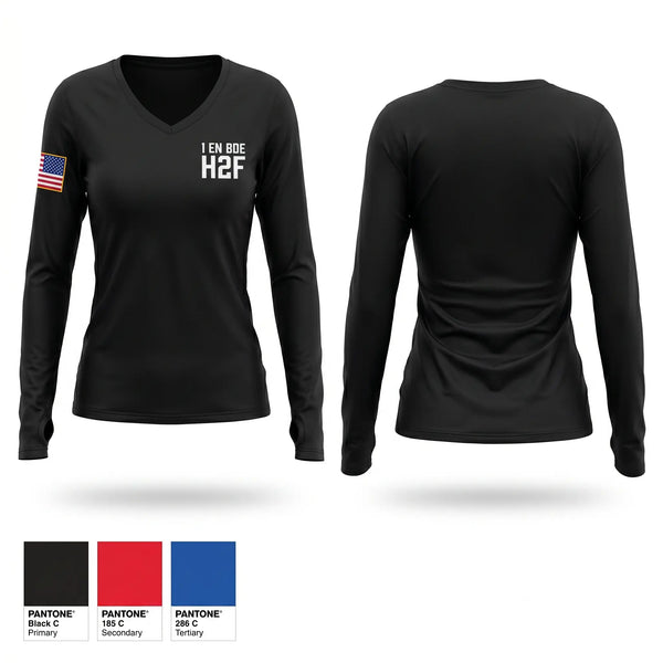 Womens Long Sleeve Vneck Shirt, 1 EN BDE H2F, Army, Teamtime, Team time, sublimation, custom sports apparel, team uniforms, spirit wear, spiritwear, sports uniforms, custom shirts, team store, custom team store, fundraiser sports, apparel fundraiser