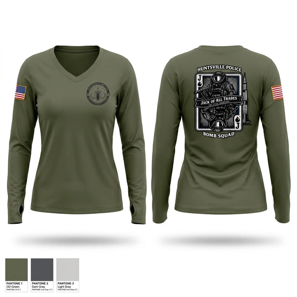 Womens Long Sleeve Vneck Shirt, Huntsville Police Department Bomb Squad, Police, Teamtime, Team time, sublimation, custom sports apparel, team uniforms, spirit wear, spiritwear, sports uniforms, custom shirts, team store, custom team store, fundraiser sports, apparel fundraiser