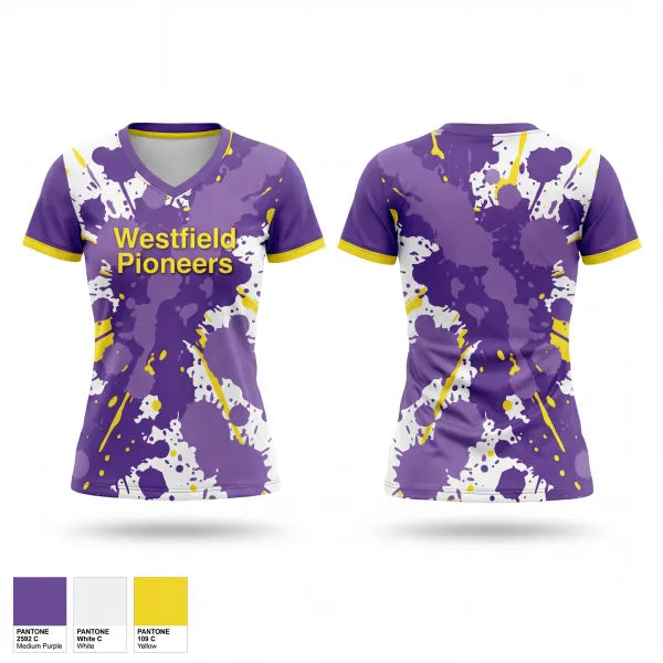 Womens Short Sleeve Vneck Shirt, Westfield Pioneers, Bowling, Teamtime, Team time, sublimation, custom sports apparel, team uniforms, spirit wear, spiritwear, sports uniforms, custom shirts, team store, custom team store, fundraiser sports, apparel fundraiser