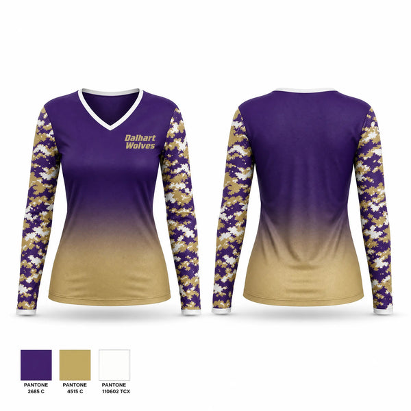 Womens Long Sleeve Vneck Shirt, Dalhart Wolves, Baseball, Teamtime, Team time, sublimation, custom sports apparel, team uniforms, spirit wear, spiritwear, sports uniforms, custom shirts, team store, custom team store, fundraiser sports, apparel fundraiser