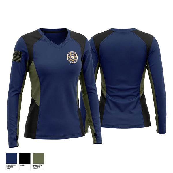 Womens Long Sleeve Vneck Shirt, Saint Hedwig Marshal's Office, Police, Teamtime, Team time, sublimation, custom sports apparel, team uniforms, spirit wear, spiritwear, sports uniforms, custom shirts, team store, custom team store, fundraiser sports, apparel fundraiser