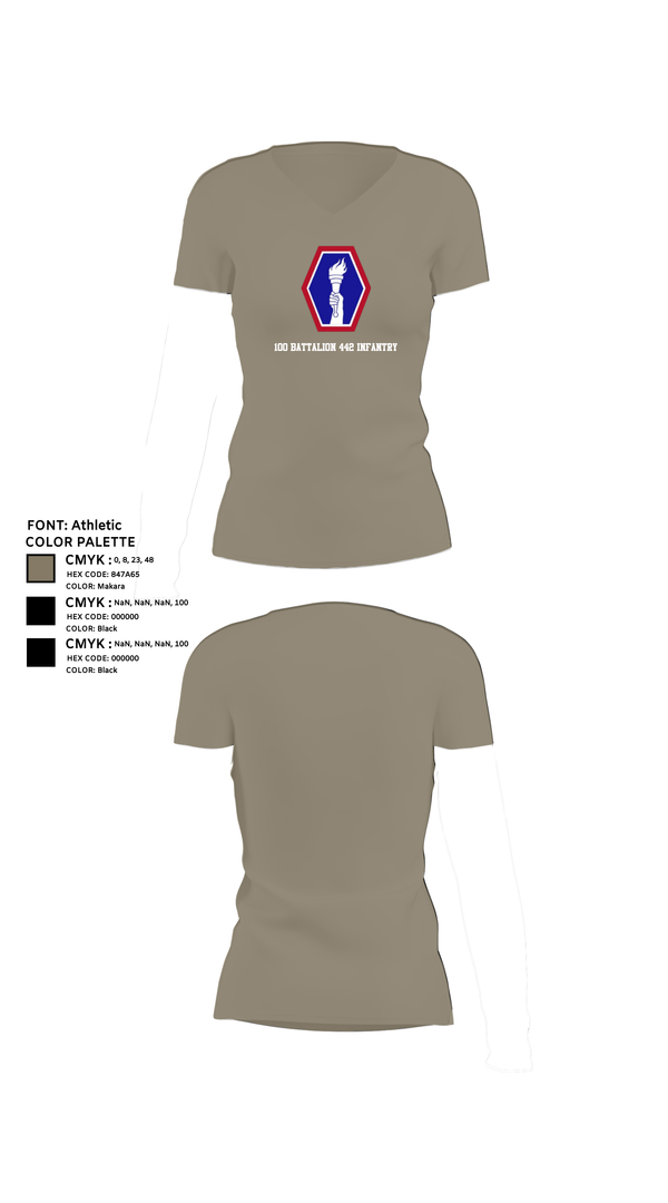 Womens Short Sleeve Vneck Shirt, 100 Battalion 442 Infantry, Army, Teamtime, Team time, sublimation, custom sports apparel, team uniforms, spirit wear, spiritwear, sports uniforms, custom shirts, team store, custom team store, fundraiser sports, apparel fundraiser