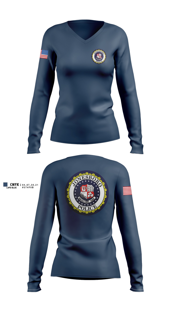 Womens Long Sleeve Vneck Shirt, Jonesboro Police Department, Police, Teamtime, Team time, sublimation, custom sports apparel, team uniforms, spirit wear, spiritwear, sports uniforms, custom shirts, team store, custom team store, fundraiser sports, apparel fundraiser