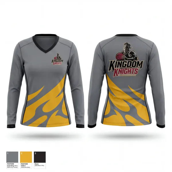 Womens Long Sleeve Vneck Shirt, Kingdom Knights, Men's Basketball, Teamtime, Team time, sublimation, custom sports apparel, team uniforms, spirit wear, spiritwear, sports uniforms, custom shirts, team store, custom team store, fundraiser sports, apparel fundraiser