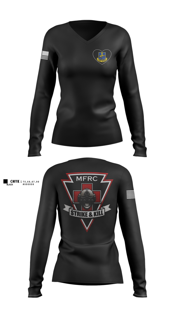 Womens Long Sleeve Vneck Shirt, 2-502 MFRC MED, Army, Teamtime, Team time, sublimation, custom sports apparel, team uniforms, spirit wear, spiritwear, sports uniforms, custom shirts, team store, custom team store, fundraiser sports, apparel fundraiser