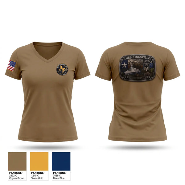 Womens Short Sleeve Vneck Shirt, USS KINGSVILLE LCS 36, Navy, Teamtime, Team time, sublimation, custom sports apparel, team uniforms, spirit wear, spiritwear, sports uniforms, custom shirts, team store, custom team store, fundraiser sports, apparel fundraiser