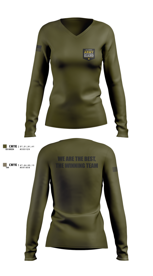 Womens Long Sleeve Vneck Shirt, Recruiting and Retention Battalion, National Guard, Teamtime, Team time, sublimation, custom sports apparel, team uniforms, spirit wear, spiritwear, sports uniforms, custom shirts, team store, custom team store, fundraiser sports, apparel fundraiser