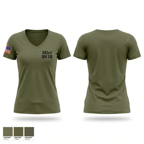 Womens Short Sleeve Vneck Shirt, 883rd QM CO, Army, Teamtime, Team time, sublimation, custom sports apparel, team uniforms, spirit wear, spiritwear, sports uniforms, custom shirts, team store, custom team store, fundraiser sports, apparel fundraiser