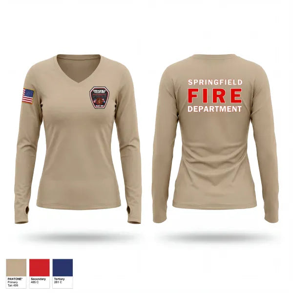 Womens Long Sleeve Vneck Shirt, Springfield Volunteer Fire Dept., Fire Department, Teamtime, Team time, sublimation, custom sports apparel, team uniforms, spirit wear, spiritwear, sports uniforms, custom shirts, team store, custom team store, fundraiser sports, apparel fundraiser