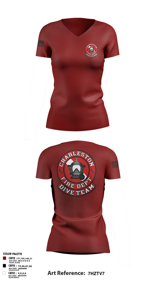 Womens Short Sleeve Vneck Shirt, Charleston Fire Dept Dive Team, Fire Department, Teamtime, Team time, sublimation, custom sports apparel, team uniforms, spirit wear, spiritwear, sports uniforms, custom shirts, team store, custom team store, fundraiser sports, apparel fundraiser