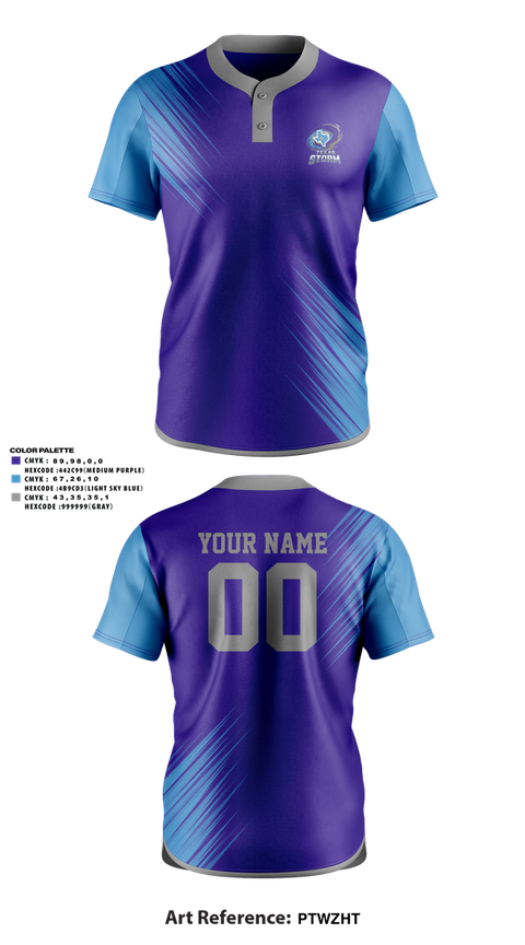 Two Button Softball Jersey, Texas Storm, Softball, Teamtime, Team time, sublimation, custom sports apparel, team uniforms, spirit wear, spiritwear, sports uniforms, custom shirts, team store, custom team store, fundraiser sports, apparel fundraiser