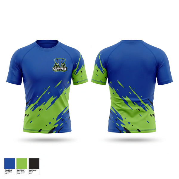 Short Sleeve Rash Guard Shirt, Stampede, Wrestling, Teamtime, Team time, sublimation, custom sports apparel, team uniforms, spirit wear, spiritwear, sports uniforms, custom shirts, team store, custom team store, fundraiser sports, apparel fundraiser