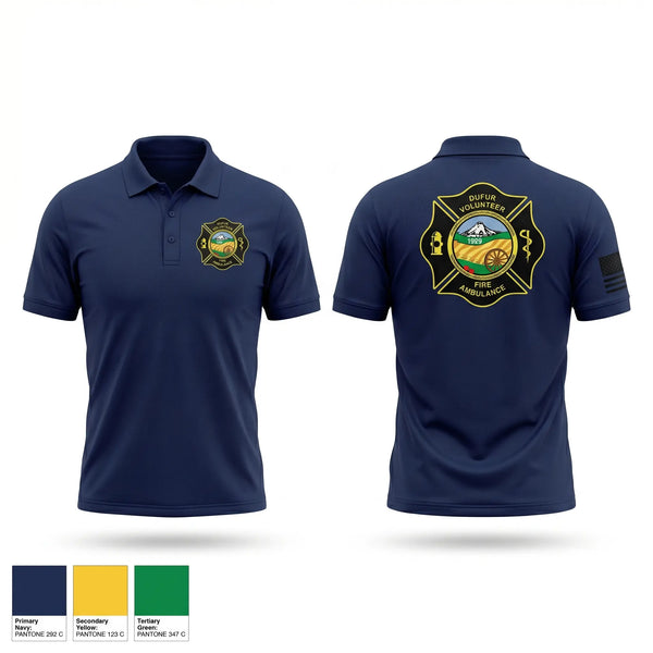 Short Sleeve Performance Polo, Dufur Volunteer Fire and Ambulance, Fire Department, Teamtime, Team time, sublimation, custom sports apparel, team uniforms, spirit wear, spiritwear, sports uniforms, custom shirts, team store, custom team store, fundraiser sports, apparel fundraiser