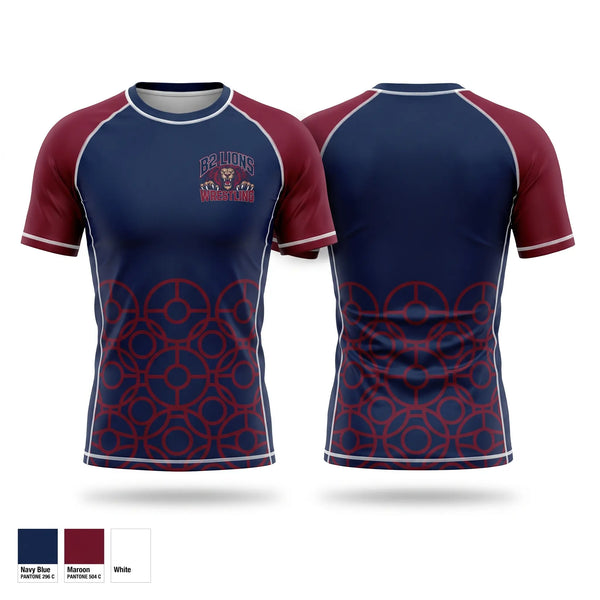 Short Sleeve Rash Guard Shirt, B2 lions, Wrestling, Teamtime, Team time, sublimation, custom sports apparel, team uniforms, spirit wear, spiritwear, sports uniforms, custom shirts, team store, custom team store, fundraiser sports, apparel fundraiser