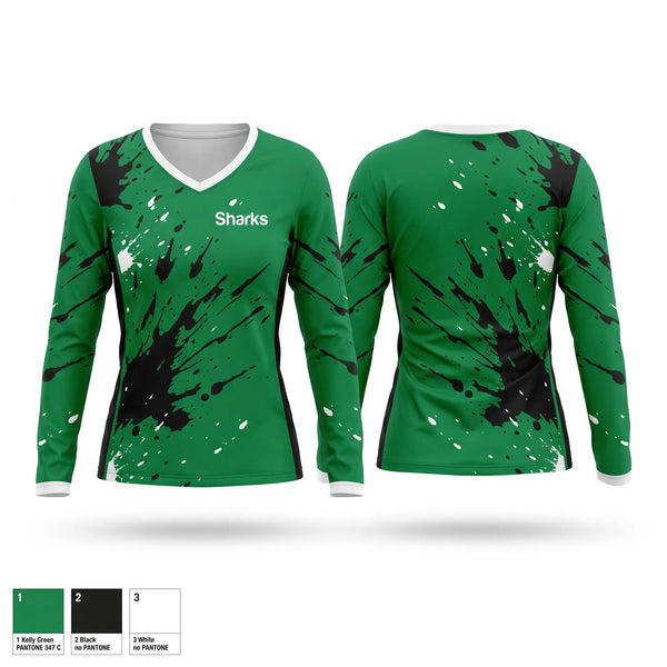 Womens Long Sleeve Vneck Shirt, Sharks, Men's Soccer, Teamtime, Team time, sublimation, custom sports apparel, team uniforms, spirit wear, spiritwear, sports uniforms, custom shirts, team store, custom team store, fundraiser sports, apparel fundraiser
