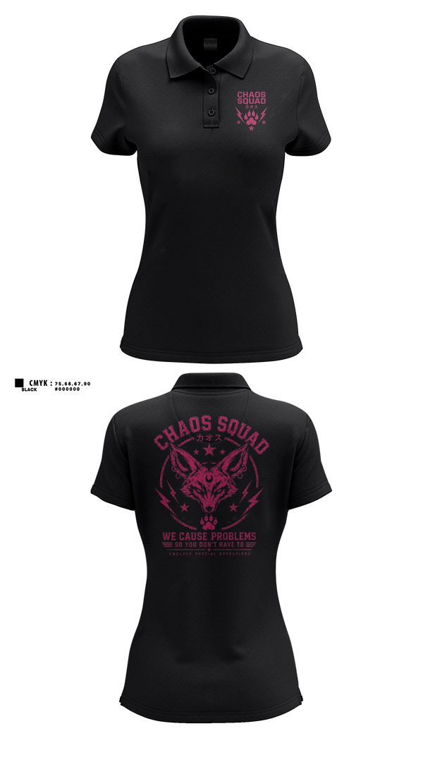 Womens Short Sleeve Performance Polo, Choas unit, E-Sports, Teamtime, Team time, sublimation, custom sports apparel, team uniforms, spirit wear, spiritwear, sports uniforms, custom shirts, team store, custom team store, fundraiser sports, apparel fundraiser