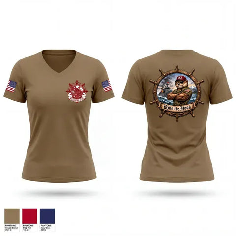 Womens Short Sleeve Vneck Shirt, Ride The Hook, Army, Teamtime, Team time, sublimation, custom sports apparel, team uniforms, spirit wear, spiritwear, sports uniforms, custom shirts, team store, custom team store, fundraiser sports, apparel fundraiser
